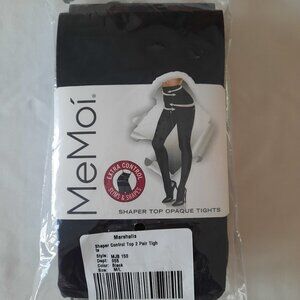 MeMoi 2 Pair M/L Black/Black Shaper Top Opaque Tights